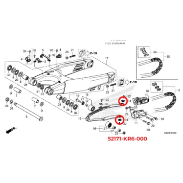 52171-KR6-000 honda spændeskive svingarm, kædeglider