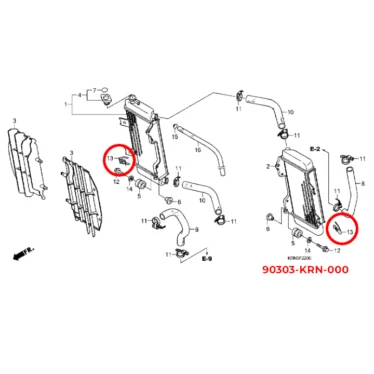 honda møtrik, clips, køler, 6mm 90303-KRN-000 90303KRN000