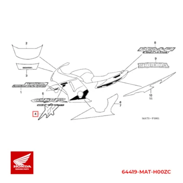 honda original stribe/mærkat nedre torpedo type 2 64419-MAT-H00ZC 64419MATH00ZC