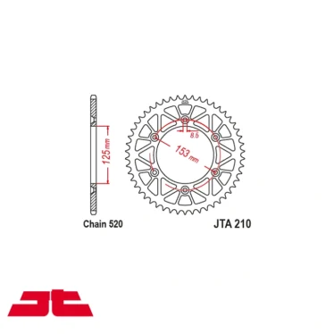 jt tandhjul 46t racelite baghjul aluminium rød 520